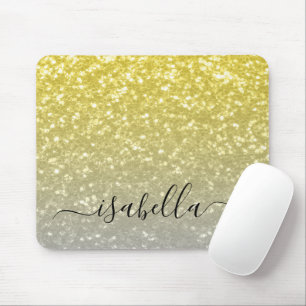 Light gold grey ombre faux sparkles Custom name Mouse Mat