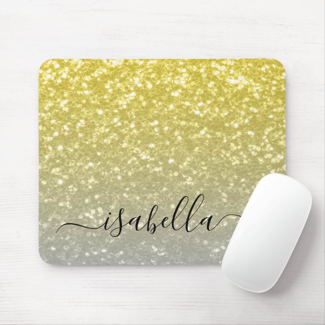 Light gold grey ombre faux sparkles Custom name Mouse Mat (With Mouse)