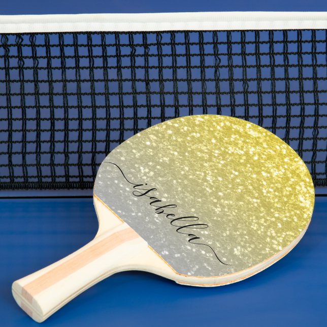 Light gold grey ombre faux sparkles Custom name Ping Pong Paddle (Insitu)