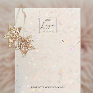 Light gold Holographic Glitter necklace earrings Business Card