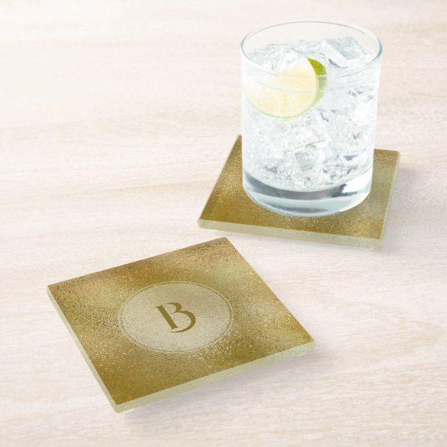 Light gold iridescent texture background glass coaster (Angled)