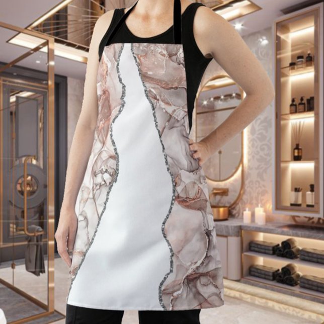 LIGHT GOLD MARBLE AGATE SILVER GLITTER GLAM APRON (Creator Uploaded)