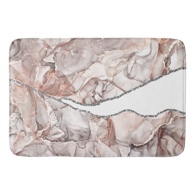 LIGHT GOLD MARBLE AGATE SILVER GLITTER GLAM BATH MAT (Front)