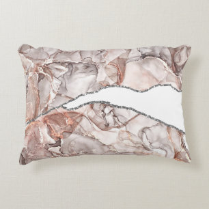 LIGHT GOLD MARBLE AGATE SILVER GLITTER GLAM DECORATIVE CUSHION