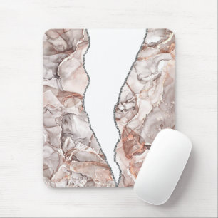 LIGHT GOLD MARBLE AGATE SILVER GLITTER GLAM MOUSE MAT