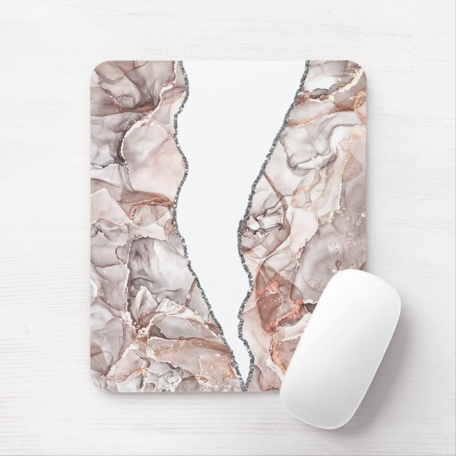 LIGHT GOLD MARBLE AGATE SILVER GLITTER GLAM MOUSE MAT (With Mouse)