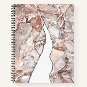 LIGHT GOLD MARBLE AGATE SILVER GLITTER GLAM NOTEBOOK