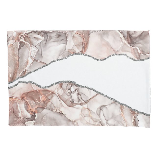 LIGHT GOLD MARBLE AGATE SILVER GLITTER GLAM PILLOWCASE (Front)