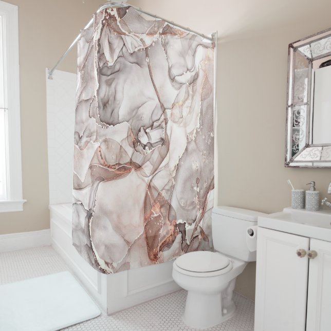 LIGHT GOLD MARBLE AGATE SILVER GLITTER GLAM SHOWER CURTAIN (In Situ)