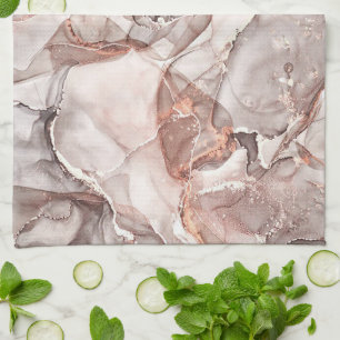 LIGHT GOLD MARBLE AGATE SILVER GLITTER GLAM TEA TOWEL