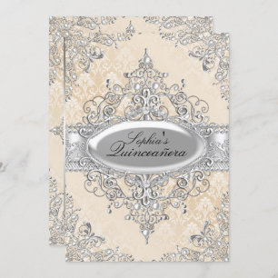 Light Gold Pearl Vintage Glamour Quinceanera Invitation