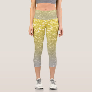 Light gold silver grey ombre faux sparkles capri leggings