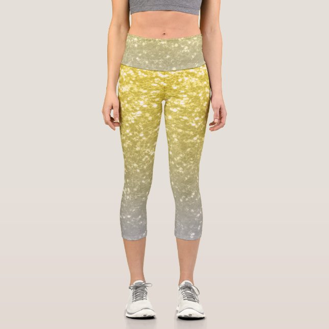 Light gold silver grey ombre faux sparkles capri leggings (Front)