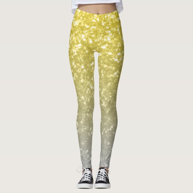 Light gold silver grey ombre faux sparkles leggings (Front)