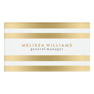 Light Gold & White Stripes Modern Design Name Tag