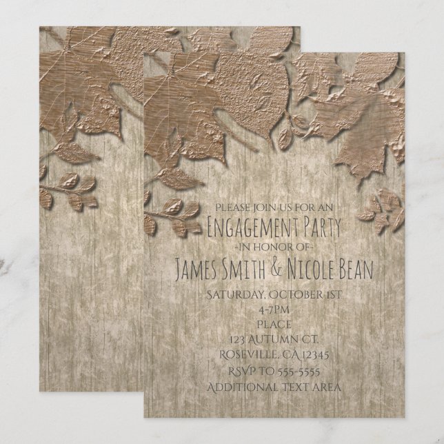 Light Gold & White Wood Rustic Autumn Invitations (Front/Back)