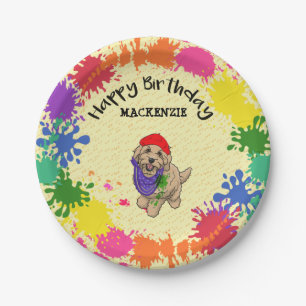 Light Goldendoodle Dog Fun Paint Art Party  Paper Plate
