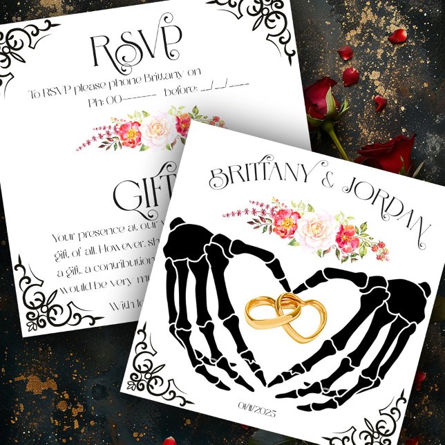Light Gothic Skeleton Hands RSVP & Gifts Card (Creator Uploaded)