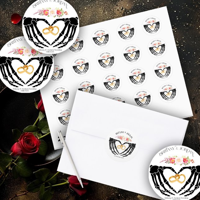 Light Gothic Skeleton Hands Wedding Classic Round Sticker (Creator Uploaded)