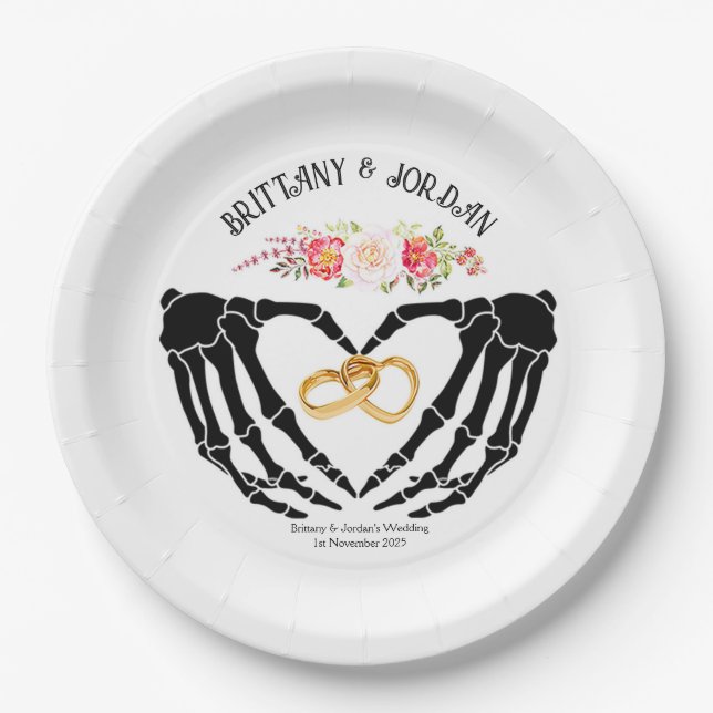 Light Gothic Skeleton Hands Wedding Paper Plate (Front)