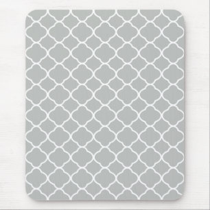 Light Gray and White Quatrefoil Geometric Pattern Mouse Mat