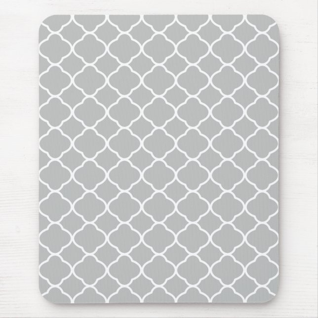 Light Gray and White Quatrefoil Geometric Pattern Mouse Mat (Front)