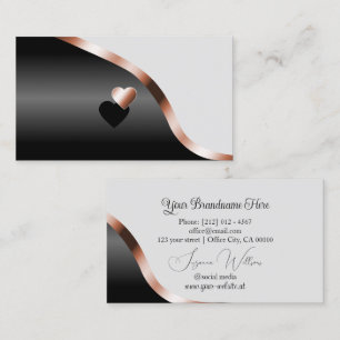 Light Gray Black Wavy Rose Gold Decor with Hearts Business Card