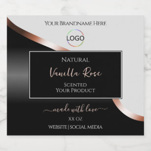 Light Gray Black Wavy Rose Gold Labels with Logo