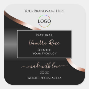 Light Gray Black Wavy Rose Gold Labels with Logo