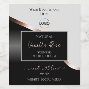 Light Gray Black Wavy Rose Gold Labels with Logo