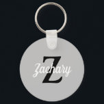 Light Gray Black White Retro Monogram Personalized Key Ring<br><div class="desc">This personalized keychain features a black monogram and white retro script name on a light gray background.</div>