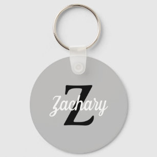Light Gray Black White Retro Monogram Personalized Key Ring