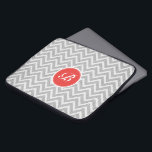 Light Gray Chevron Pattern Linen Texture Monogram Laptop Sleeve<br><div class="desc">Elegant light gray and white retro chevron geometric seamless pattern with linen texture and customizable and optional monogram. Touch of orange-red.</div>