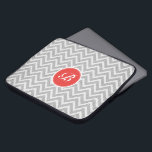 Light Gray Chevron Pattern Linen Texture Monogram Laptop Sleeve<br><div class="desc">Elegant light gray and white retro chevron geometric seamless pattern with linen texture and customizable and optional monogram. Touch of orange-red.</div>
