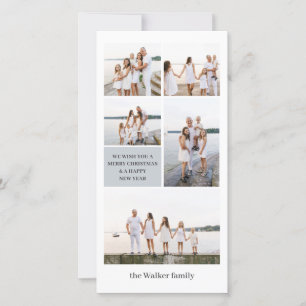 Light Gray Chic Modern Neutral 5 Photo Elegant Holiday Card