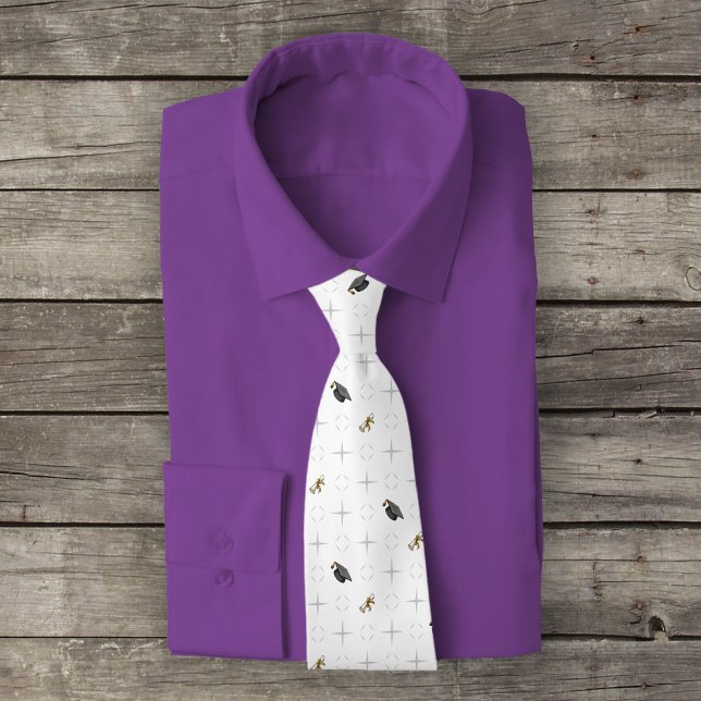 Light Gray Graduation Caps and Diploma Pattern Tie (Creator Uploaded)