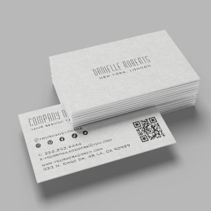 Light Gray Linen Texture QR Code Business Card