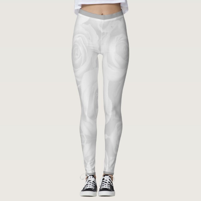 LIGHT GRAY ROSES ON WOMEN'S LEGGINGS (Front)