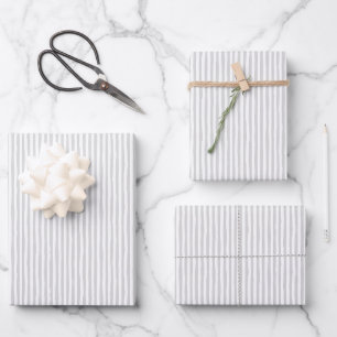 Light Gray & White Wonky Stripes Wrapping Paper Sheet