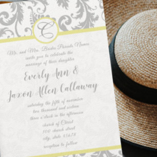 Light Gray & Yellow Iris Damask Wedding Invitation