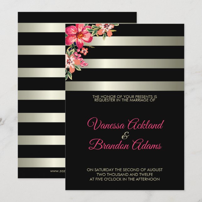 Light Grayish And Black Stripes Wedding Invitation (Front/Back)