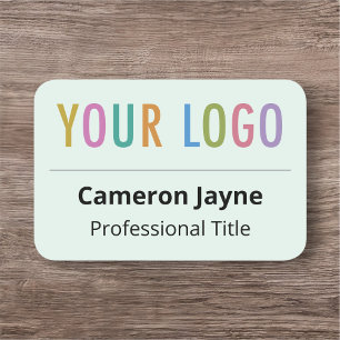 Light Green 3x2 Name Tag with Logo Rounded Corners