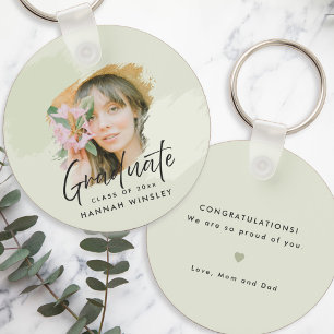 Light Green Add Your Photo Custom Graduation Guest Key Ring
