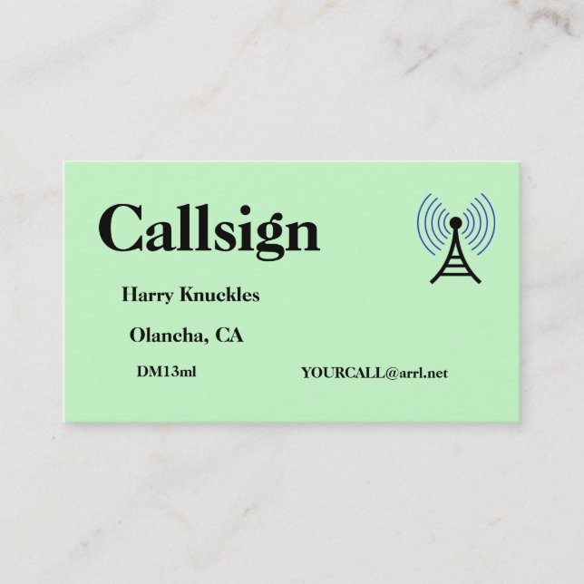 Light Green Amateur Radio Call Sign Business Card (Front)