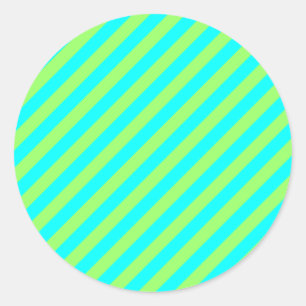 Light Green and Aqua Diagonal Stripes Classic Round Sticker