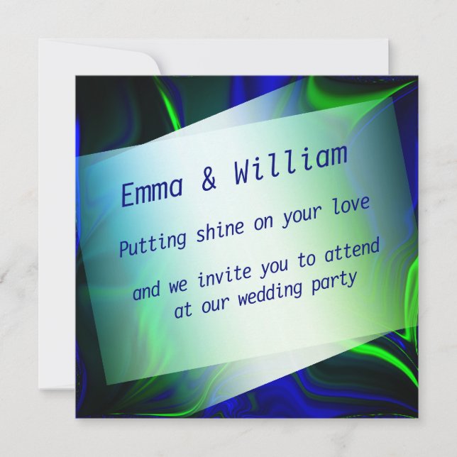 Light green and blue curves in crooked image invitation (Front)