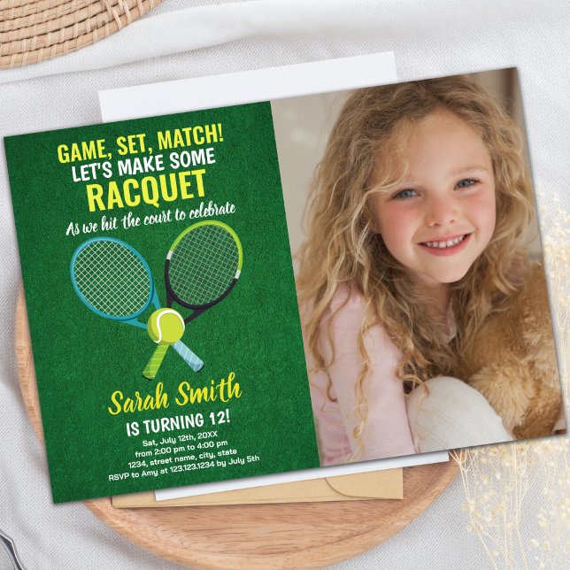 Light Green and Blue Tennis Birthday Invitation (Light Green Blue Tennis Birthday Invitations photo)