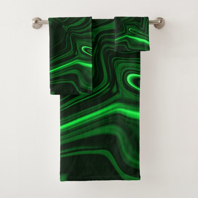 Light green and dark curves on dark background. bath towel set (Insitu)