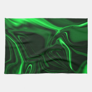 Light green and dark curves on dark background. tea towel