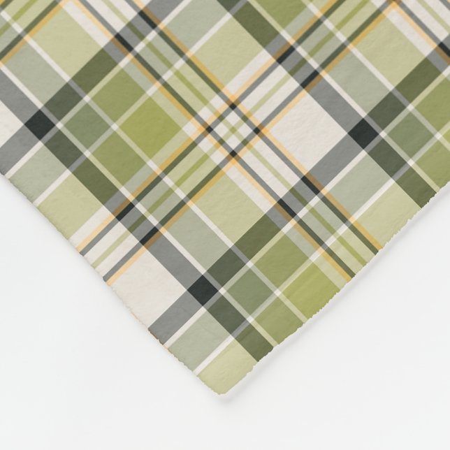 Light Green and Navy Rustic Plaid Fleece Blanket (Corner)